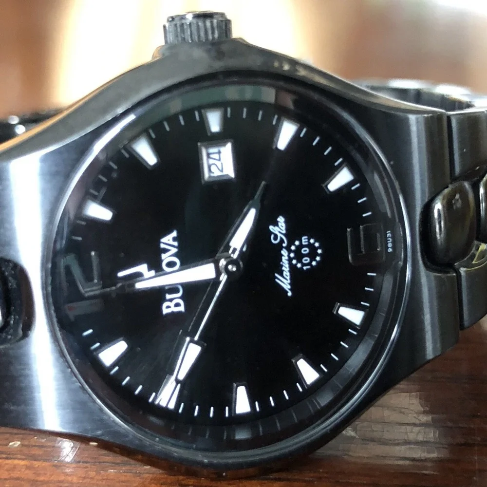 Bulova Marine Star 29mm‎ Black Date Dial Quartz Watch New Battery Works